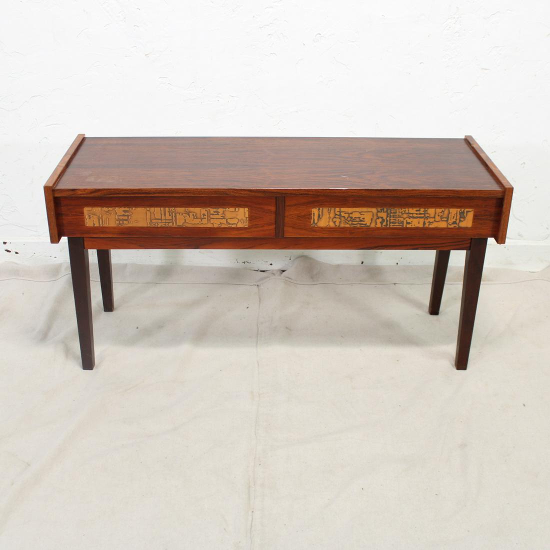 Small Rosewood Console with Two Copper Faced Drawers (1 of 4)