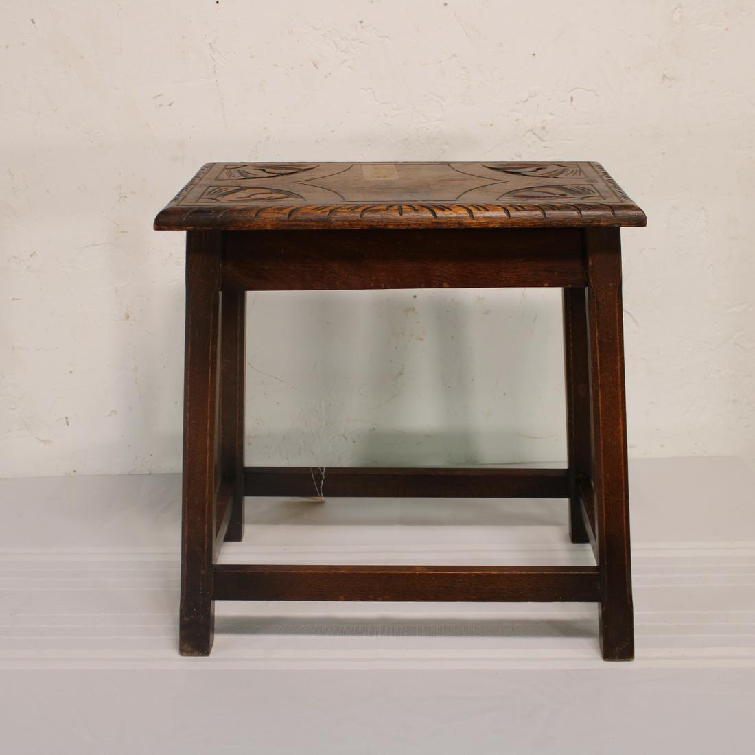British Oak Joint Stool with Carved Top (1 of 3)