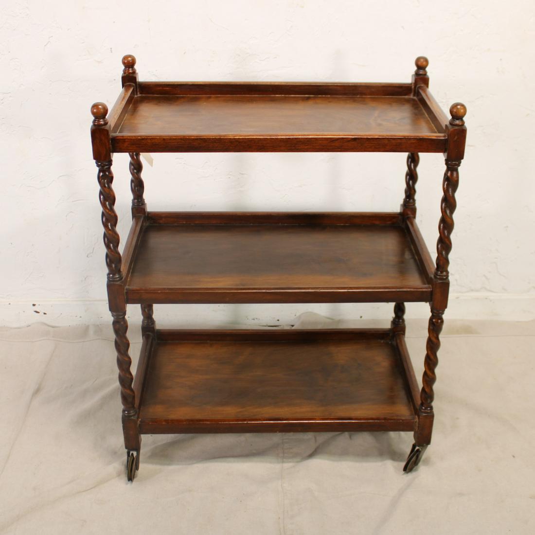 Three Tier British Oak  Barley Twist Trolley (1 of 5)