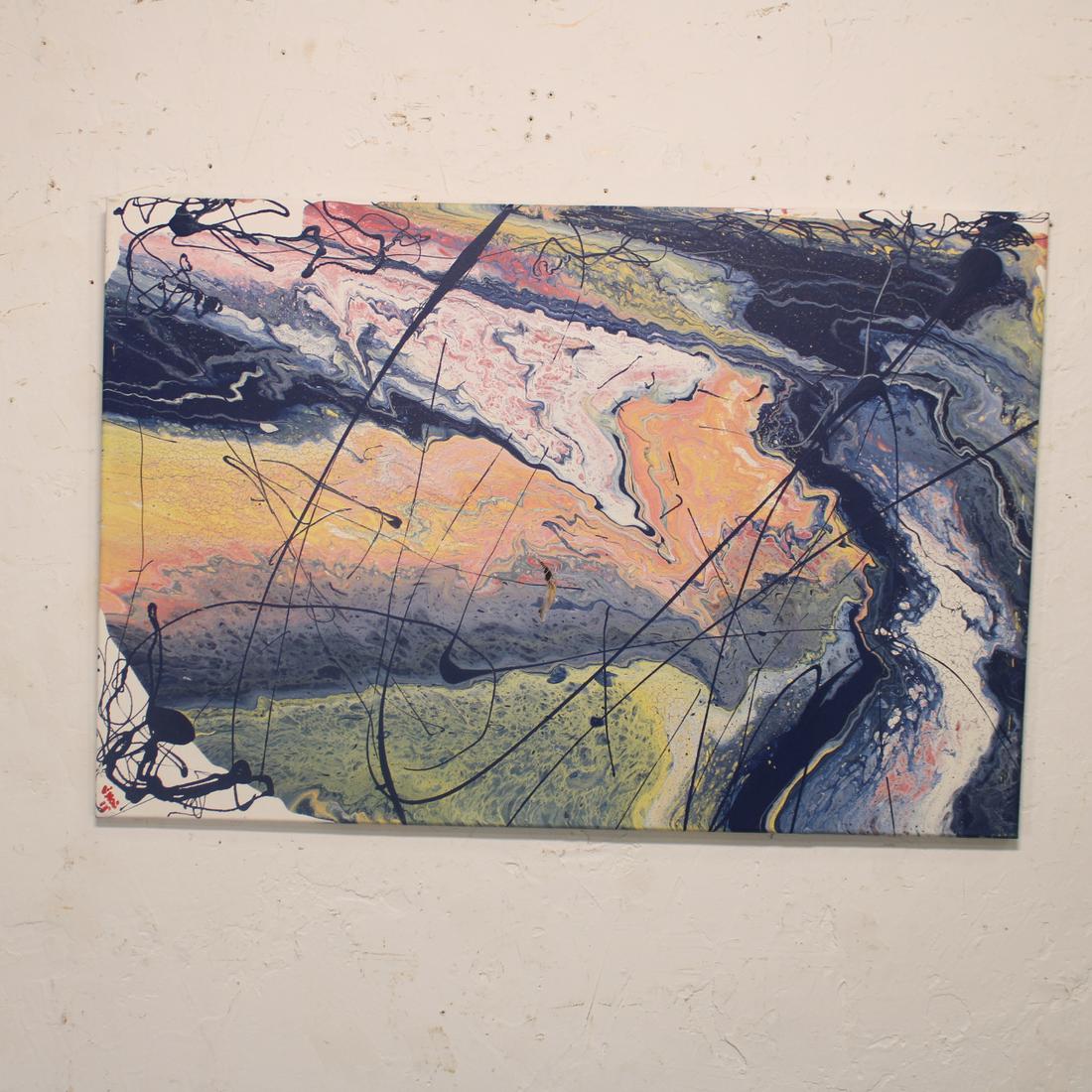 Unsigned Modern Art - Pink & Blue - Jackson Pollock (1 of 5)