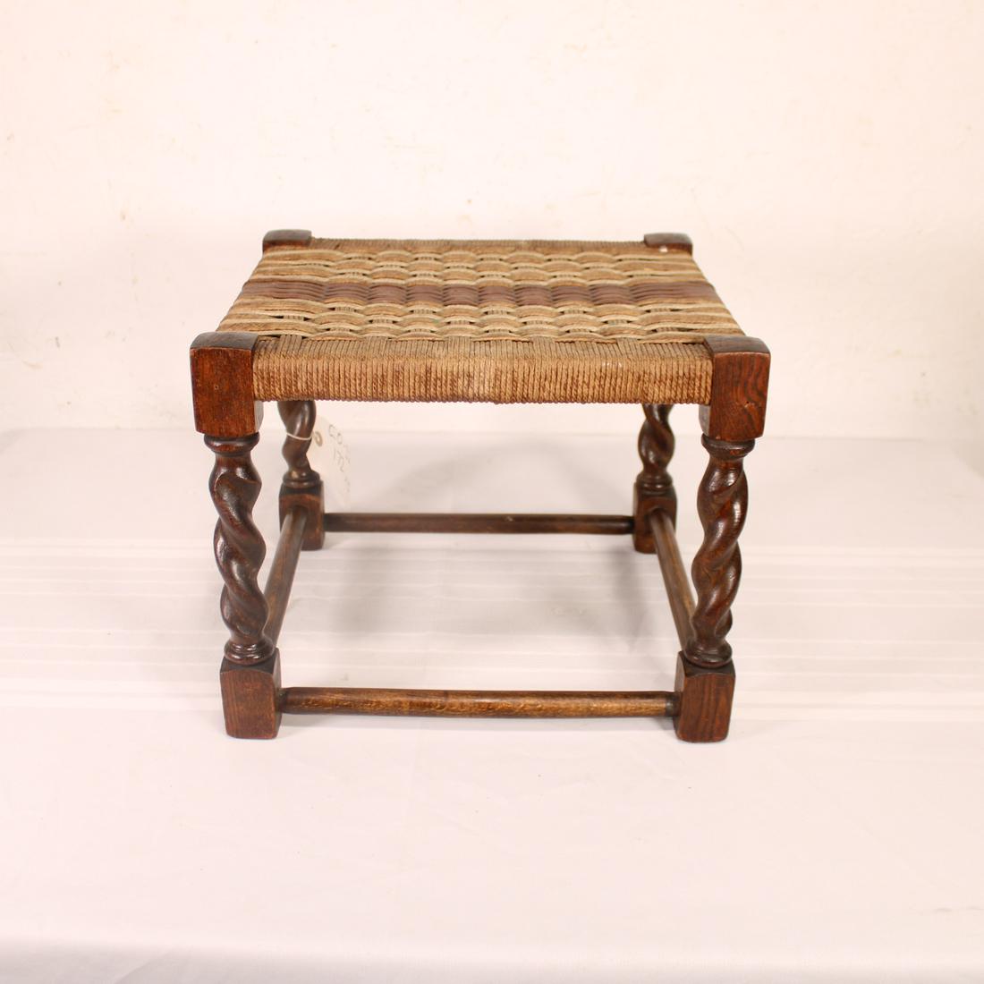 Barley Twist Stool with Woven Cord & Leather Top (1 of 3)