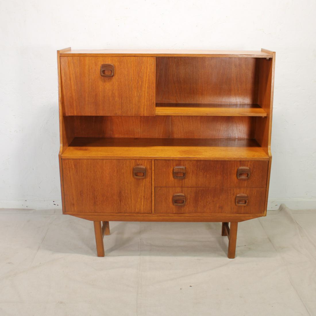 Mid Century Modern Teak Cocktail Cabinet: This Danish Modern Style Teak Cocktail Cabinet / Bookcase is British in Origin. 50 tall x 48 x 17