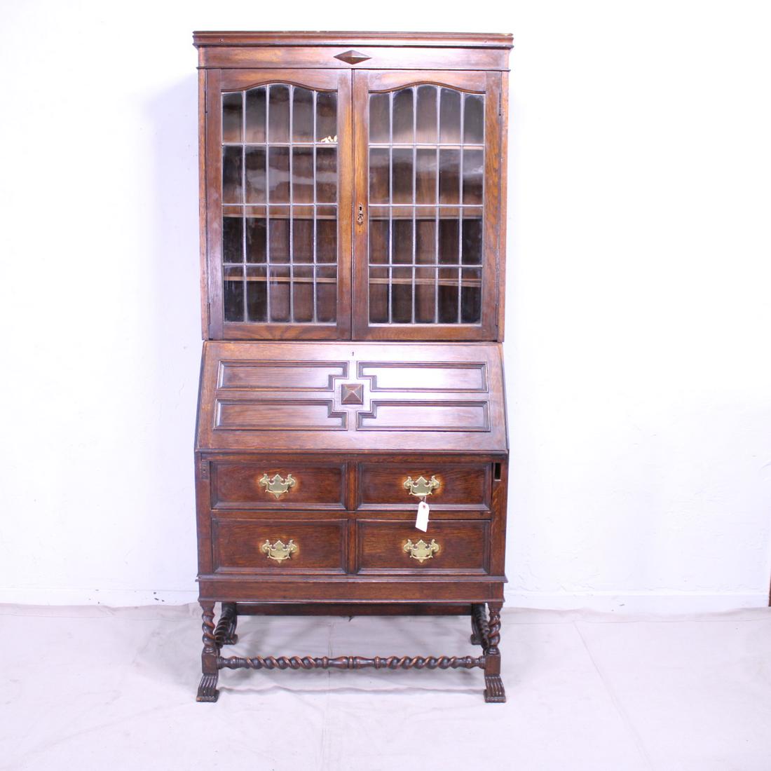Oak Barley Twist Bureau Bookcase (1 of 9)