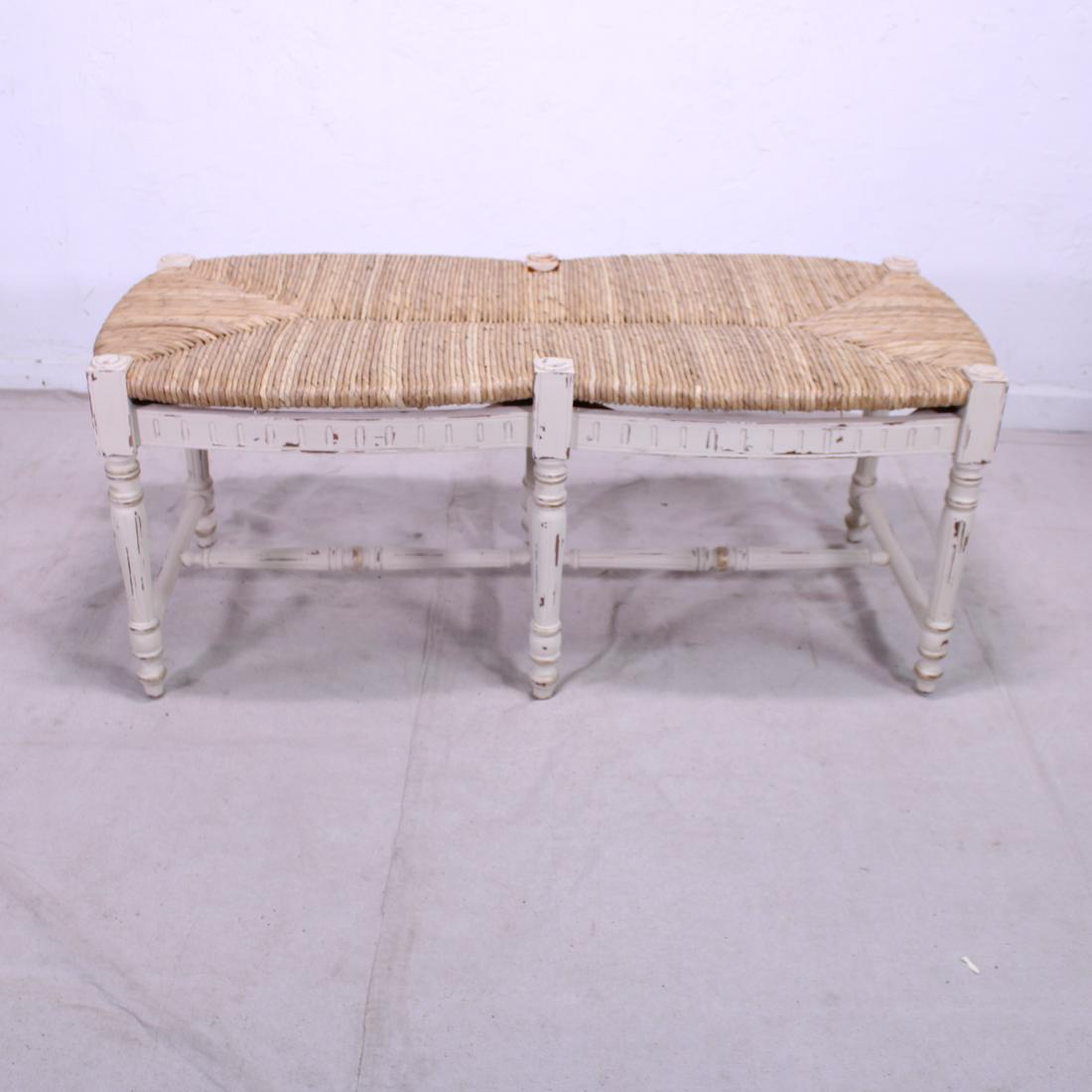 Backless Rush Seat Bench - White Finish with Gold (1 of 3)