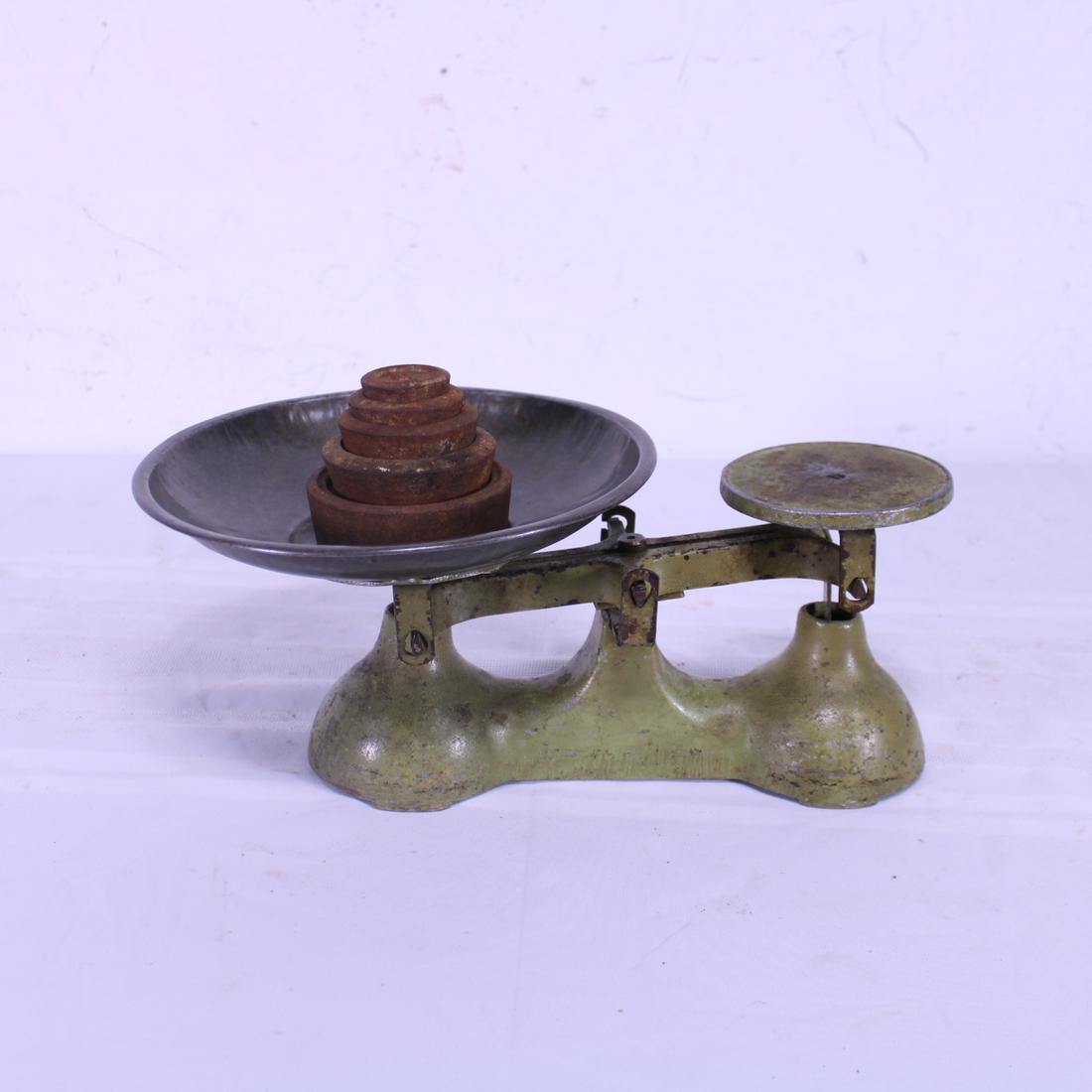 Small Green British Balance  Scale with Weights (1 of 3)