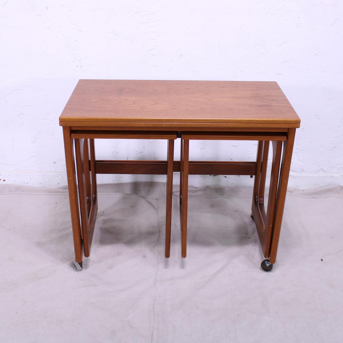 Teak Triform Flip Top Nest by McIntosh: Teak Triform Flip Top Nest by McIntosh - 24 tall x 30 x 17