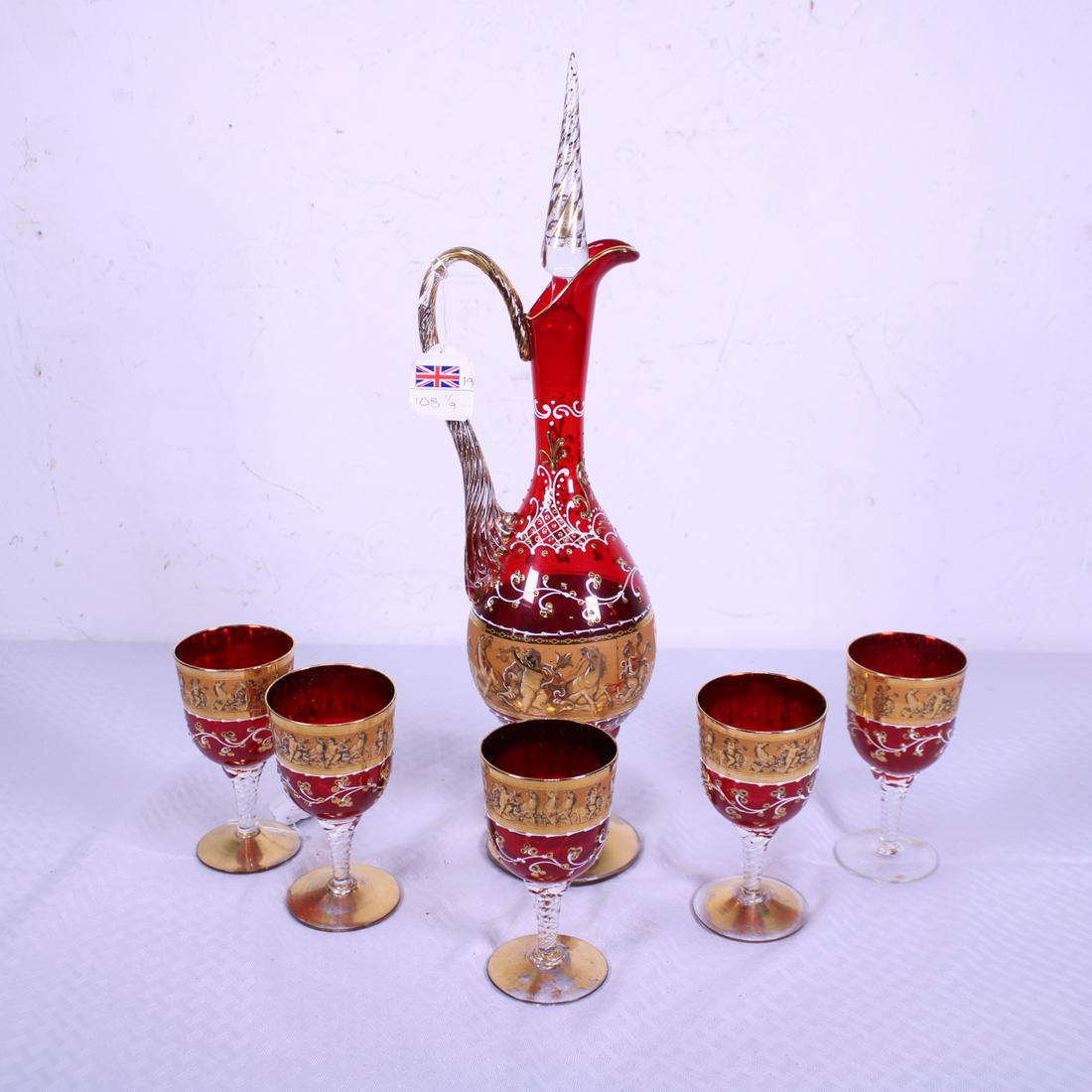 Venetian glass Wine Decanter + 5 glasses: Venetian glass Wine Decanter + 5 glasses - 19 tall x 6 x 6