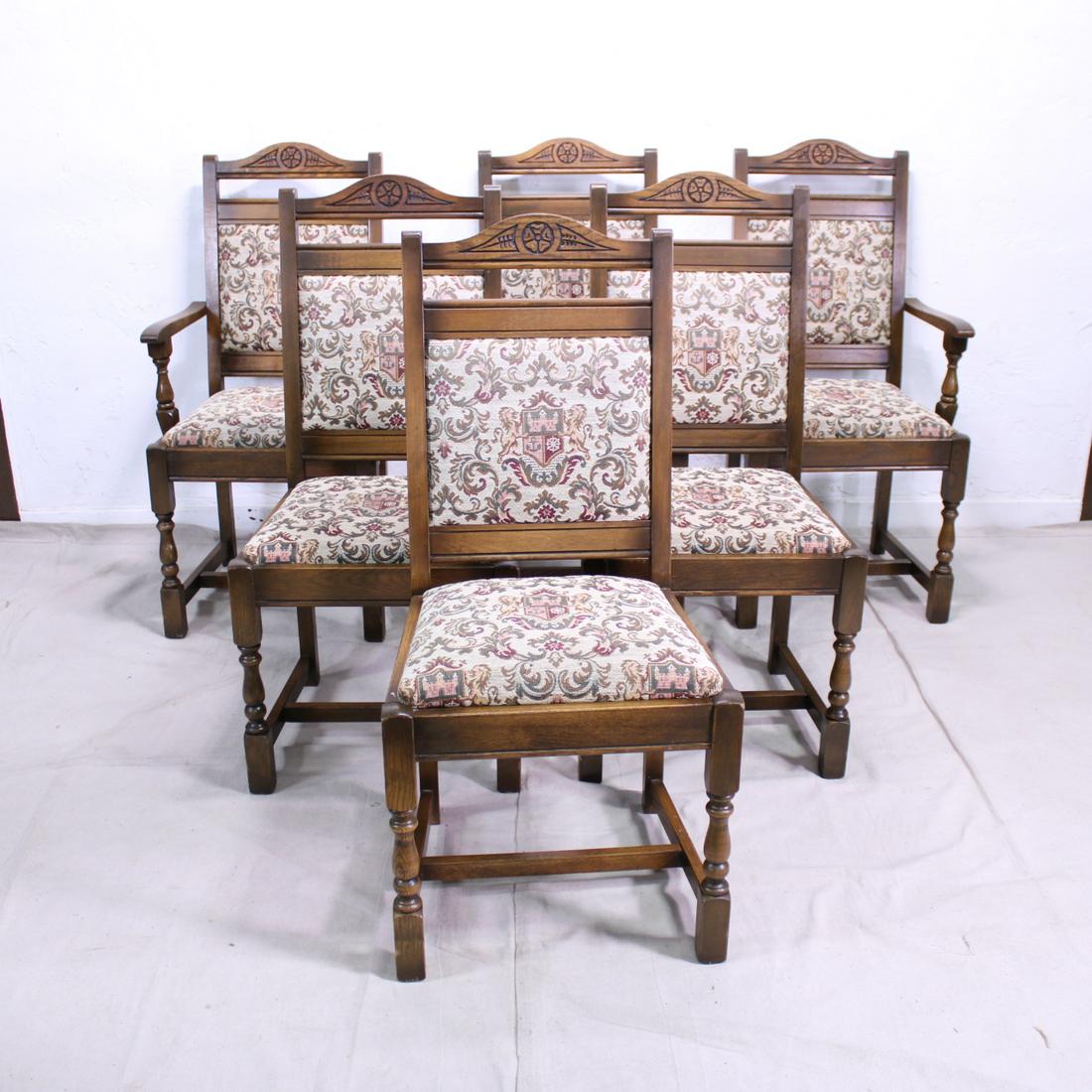 Set of 6 British Oak Chairs with Rose Carving (1 of 5)