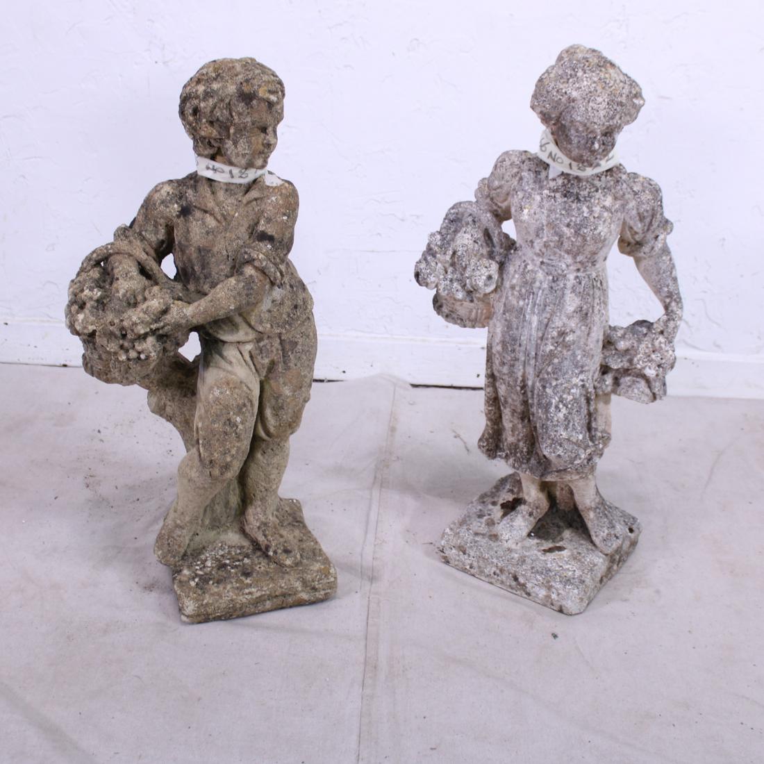 Two Stone Figures -  Flower Girl & Fruit Boy (1 of 5)