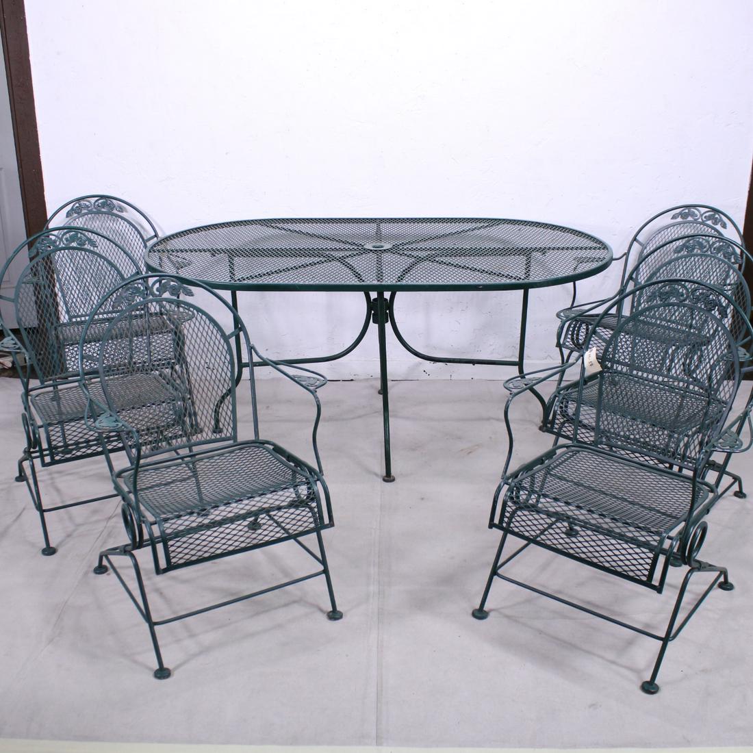 Green Painted Oval Outdoor Garden Table & Six chairs (1 of 6)