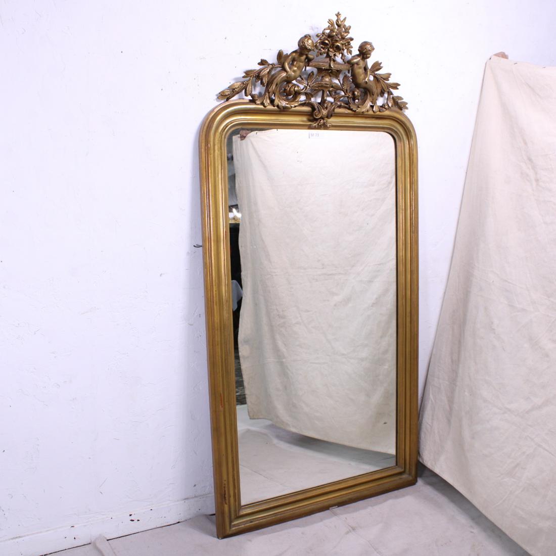 19th C Carved Gold Gilded French Mirror with Cherubs #2 (1 of 6)