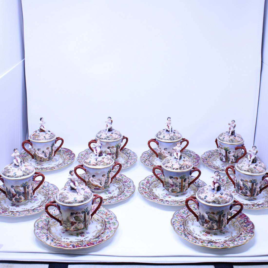 10 Late 19th C. Capodimonte Pot De Cremes & (1 of 8)