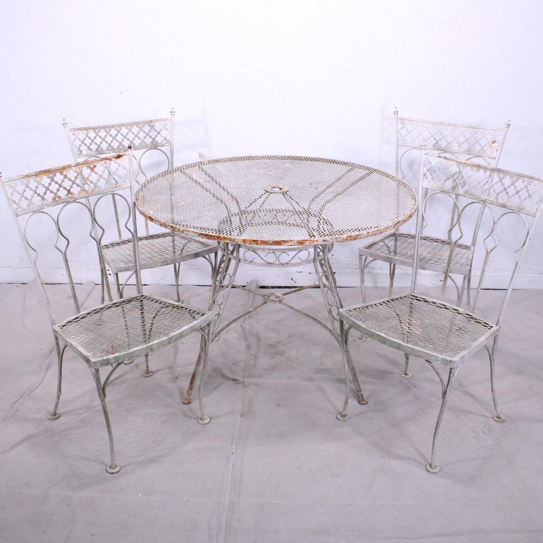 White 5pc  Wrought Iron Garden Set - Table & 4 Chairs (1 of 8)