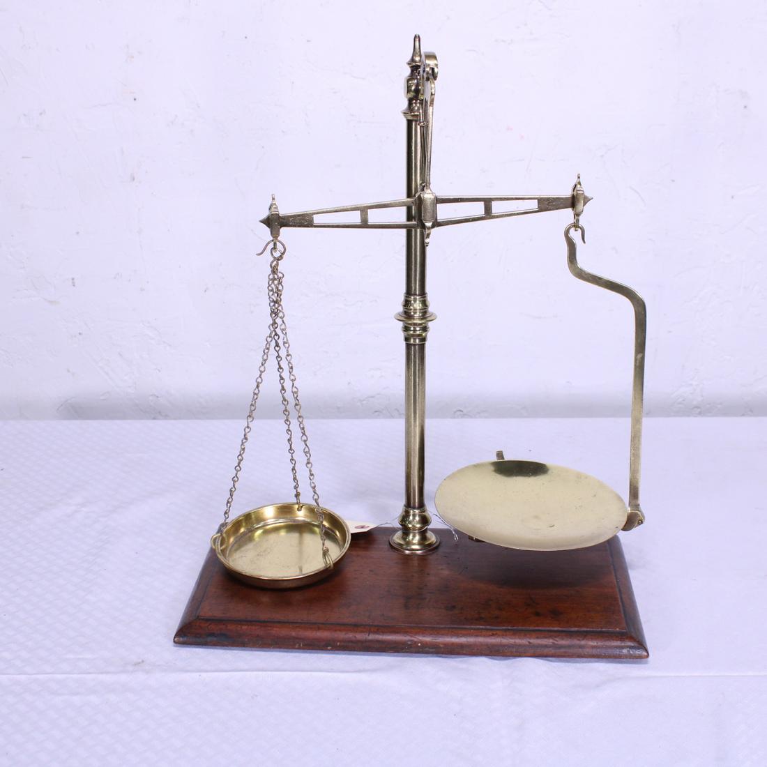 Antique Brass Scale on Wood Base (1 of 5)