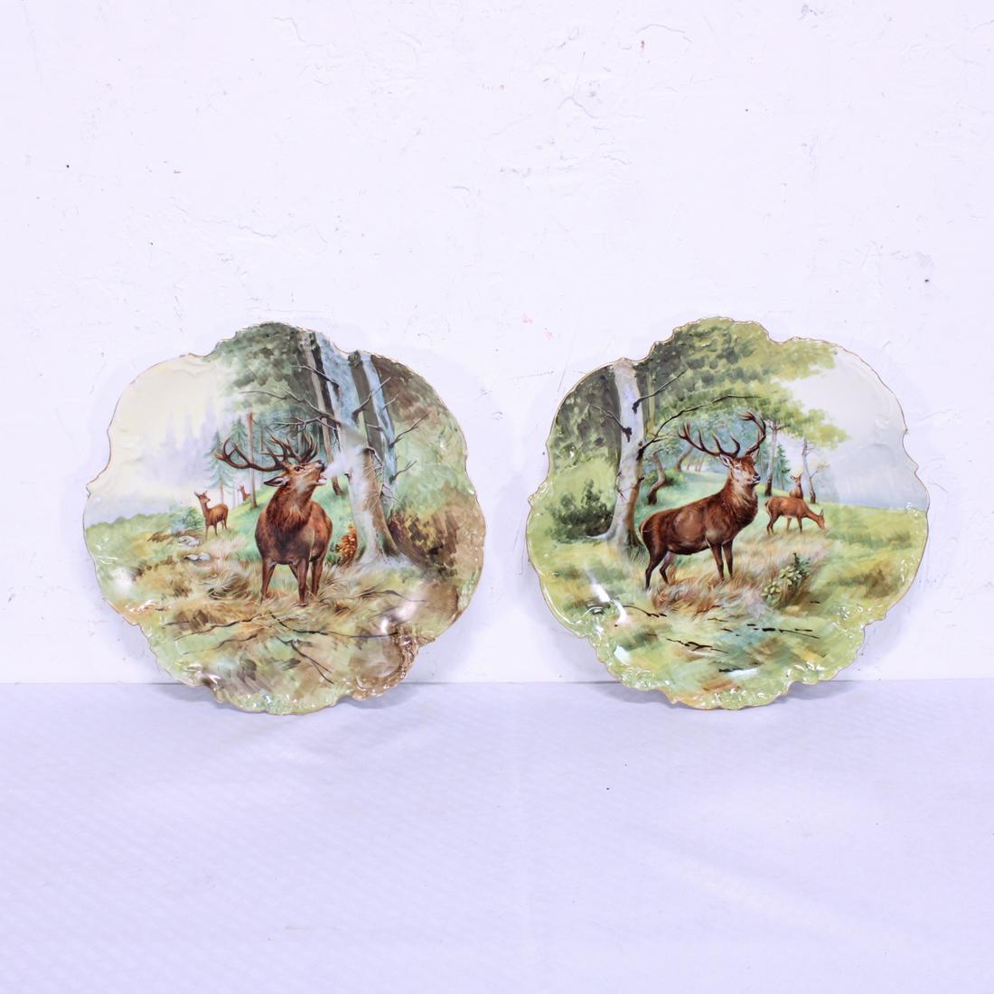Pair of Antique French Limoges Painted Deer Plates (1 of 5)
