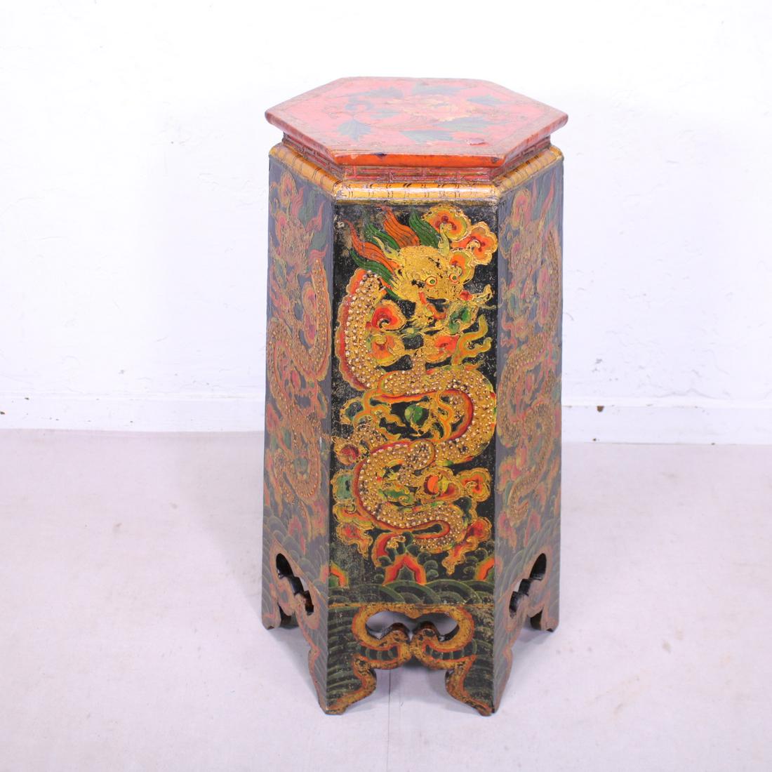 Antique Painted Asian Pedestal (1 of 5)