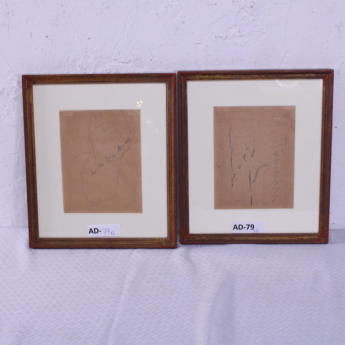 Pair of Framed  Pencil Sketches  by Jean Cocteau #3 (1 of 4)