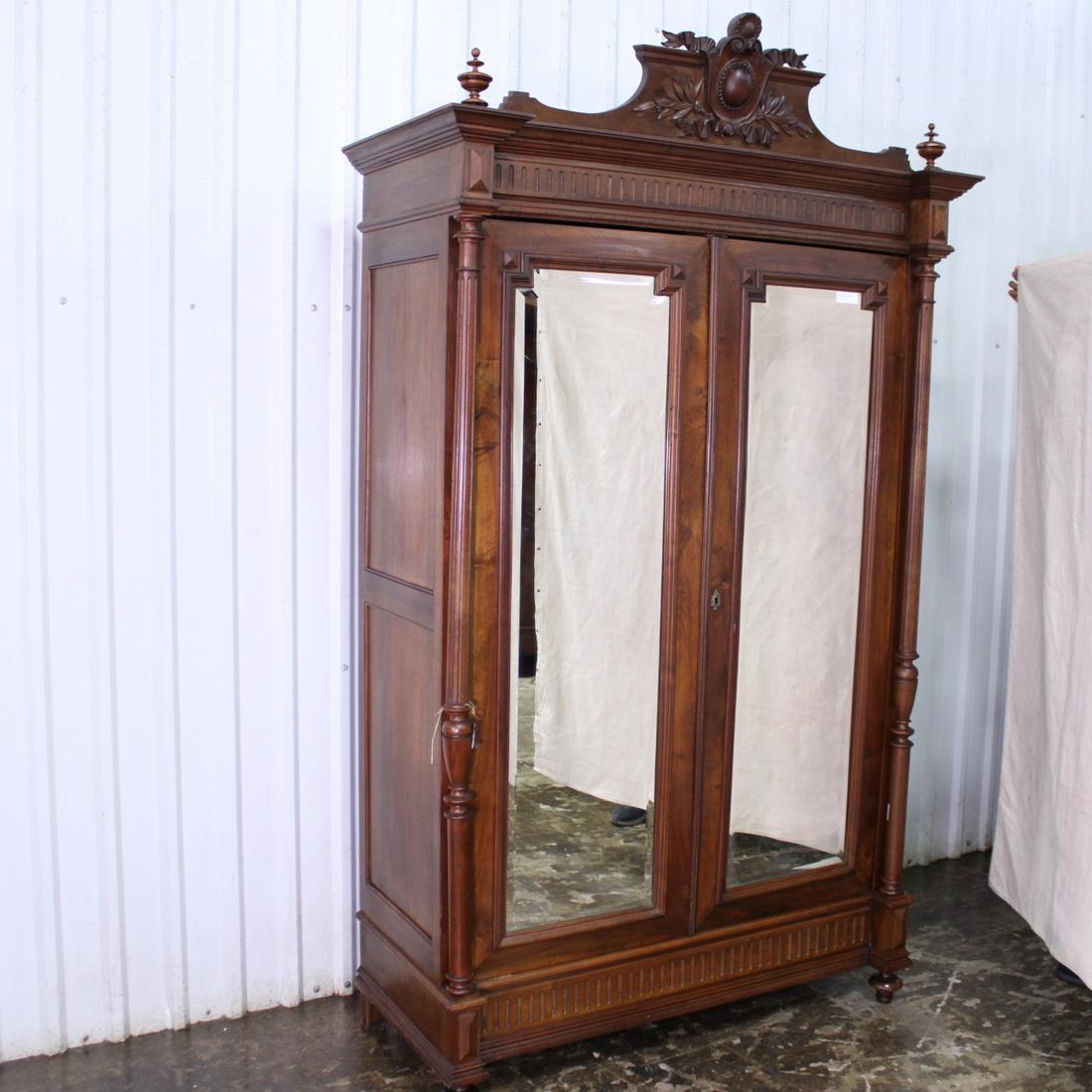 Louis XVI  Two Door Mirrored Wardrobe in Walnut (1 of 9)
