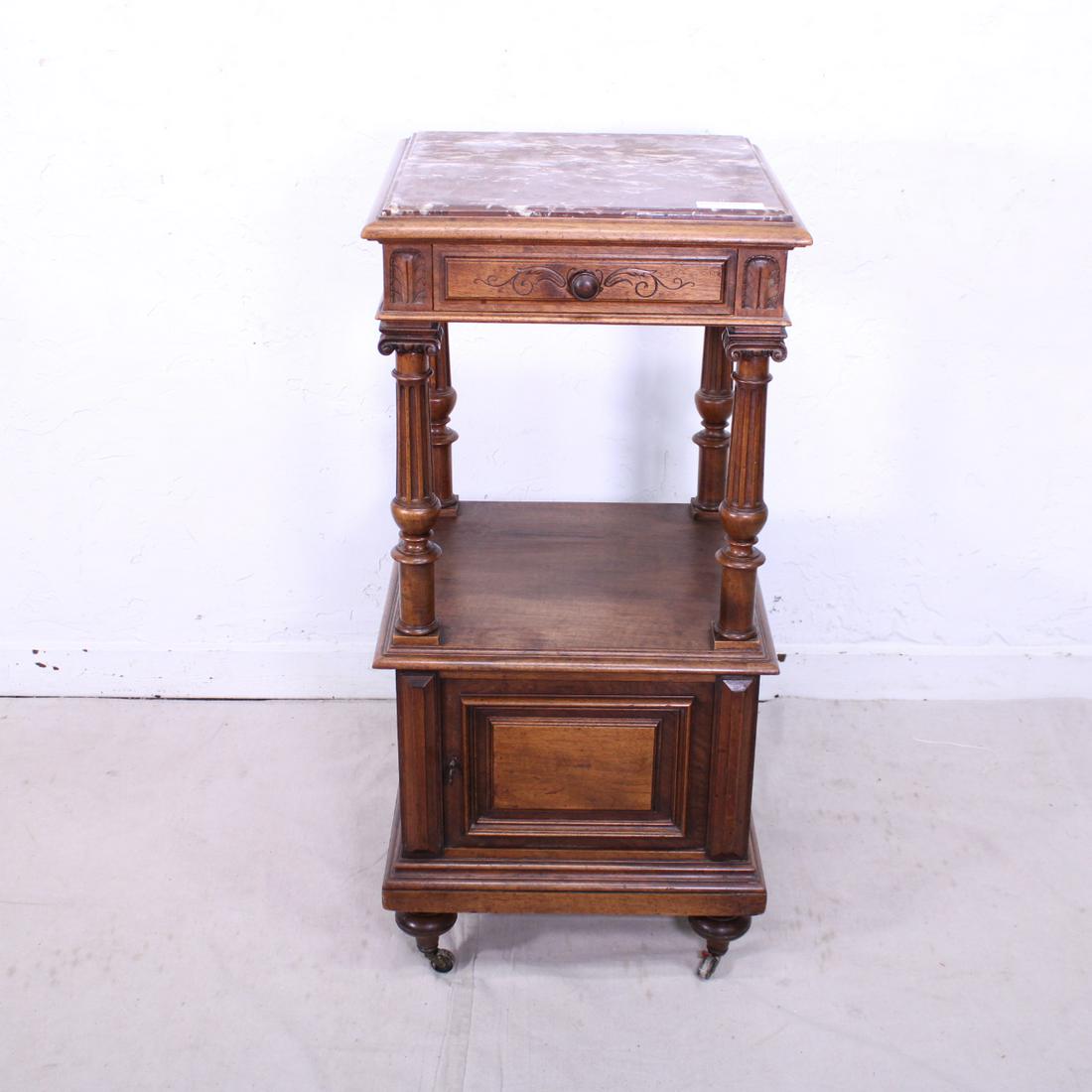 Louis XVI French Pot Cupboard on Castors: Louis XVI French Nightstand in Solid Walnut 38 in tall x 19 x 18 - this lot matches lot 32 & 33