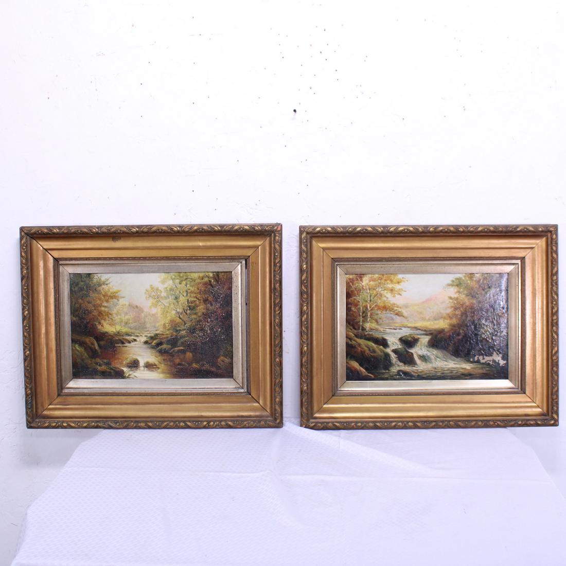 Pair of Oil Paintings on Canvas - Streams in the Forest (1 of 9)