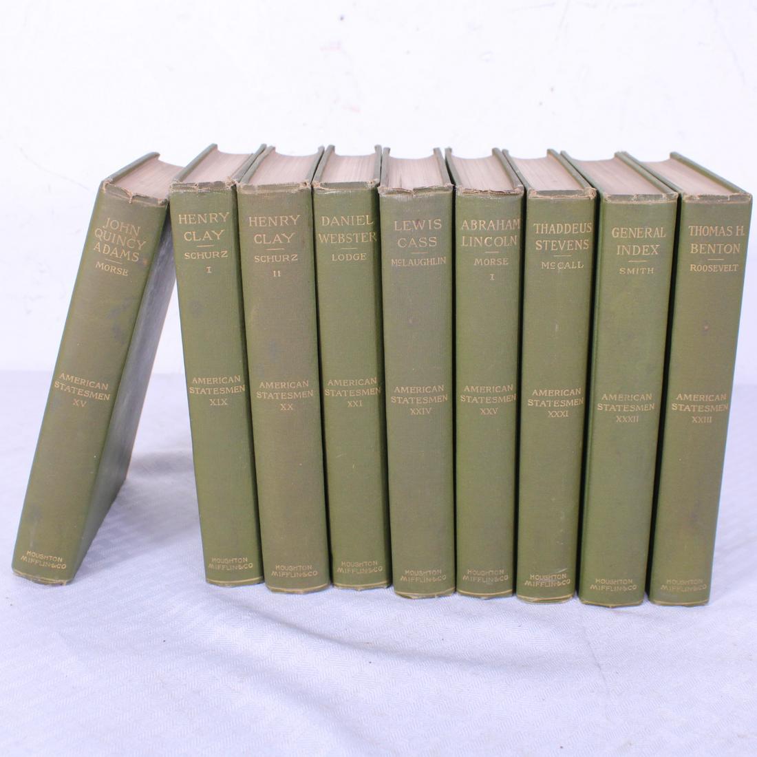 AMERICAN STATESMEN, JOHN T. MORSE, JR., 9 VOLUMES: AMERICAN STATESMEN, JOHN T. MORSE, JR., 9 VOLUMES, 1882 & 1898Standard library edition, 9 of 32 volumes, Octavo, cloth binding