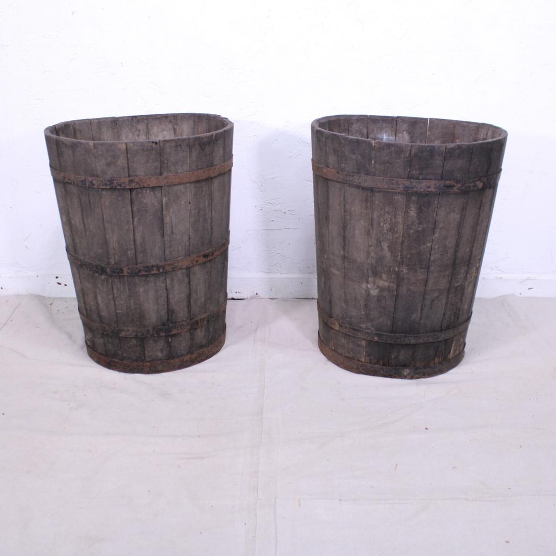 Pair of  French Grape Gathering Barrels in Oak #1 (1 of 5)