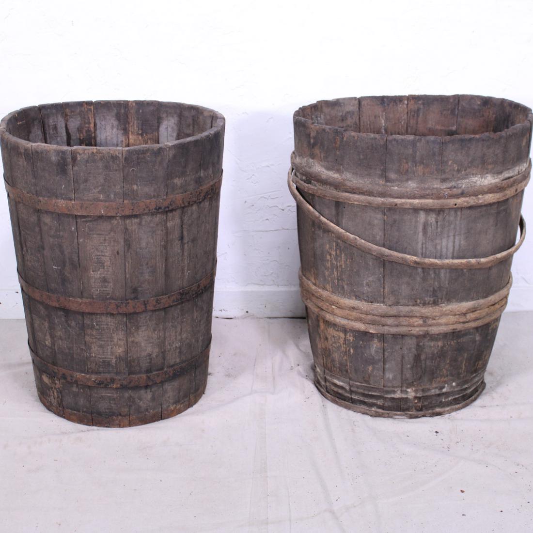 Pair of  French Grape Gathering Barrels in Oak #2 (1 of 4)