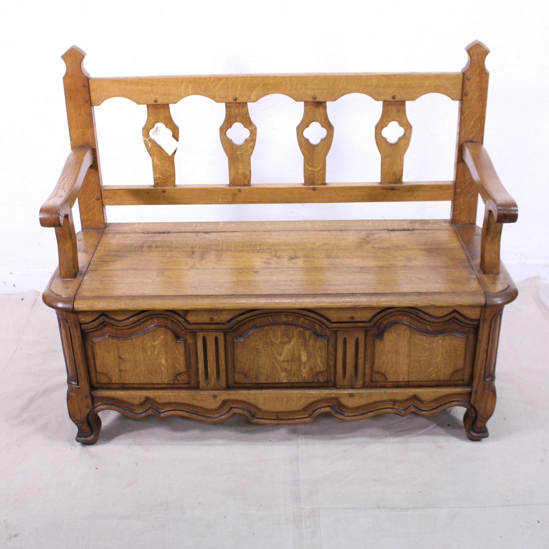 Louis XV French Bench in Solid Oak - Lift Seat (1 of 5)