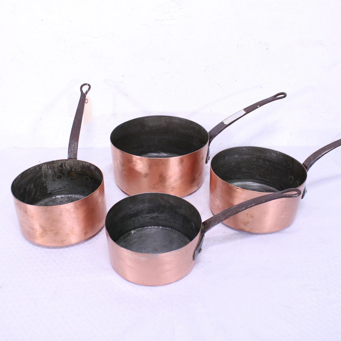 4 French Copper Saucepans  - 19 Century (1 of 3)