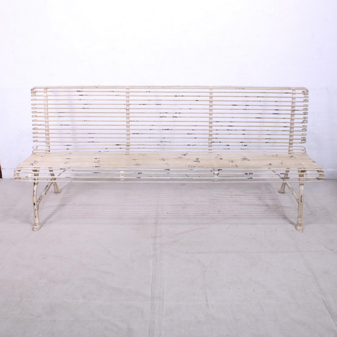 Distressed White Painted Metal Slatted Bench  #1 (1 of 4)