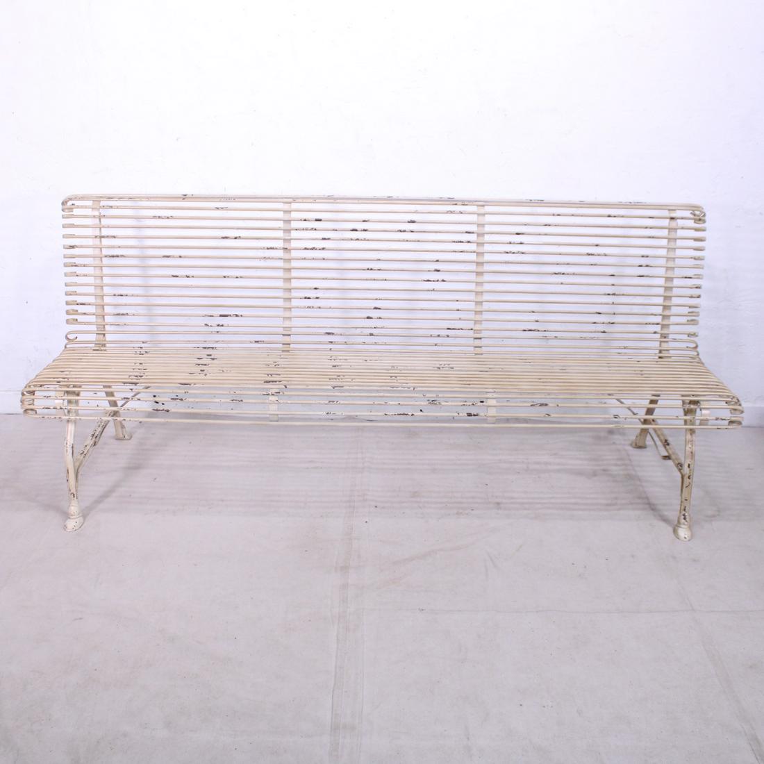 Distressed White Painted Metal Slatted Bench  #2 (1 of 4)