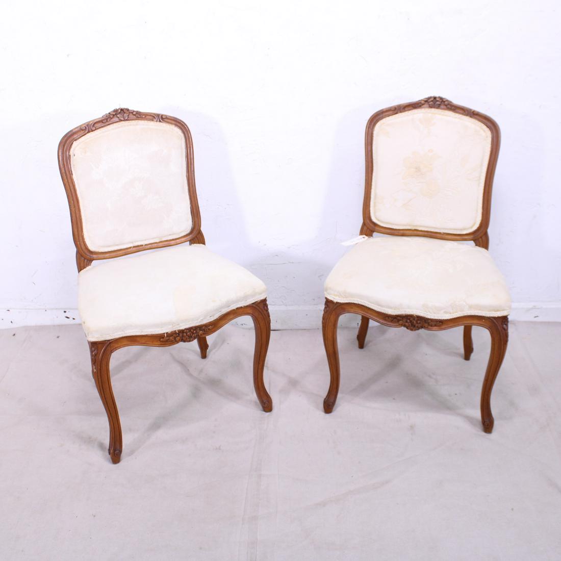 Pair French Side Chairs with White Floral Upholstery (1 of 5)