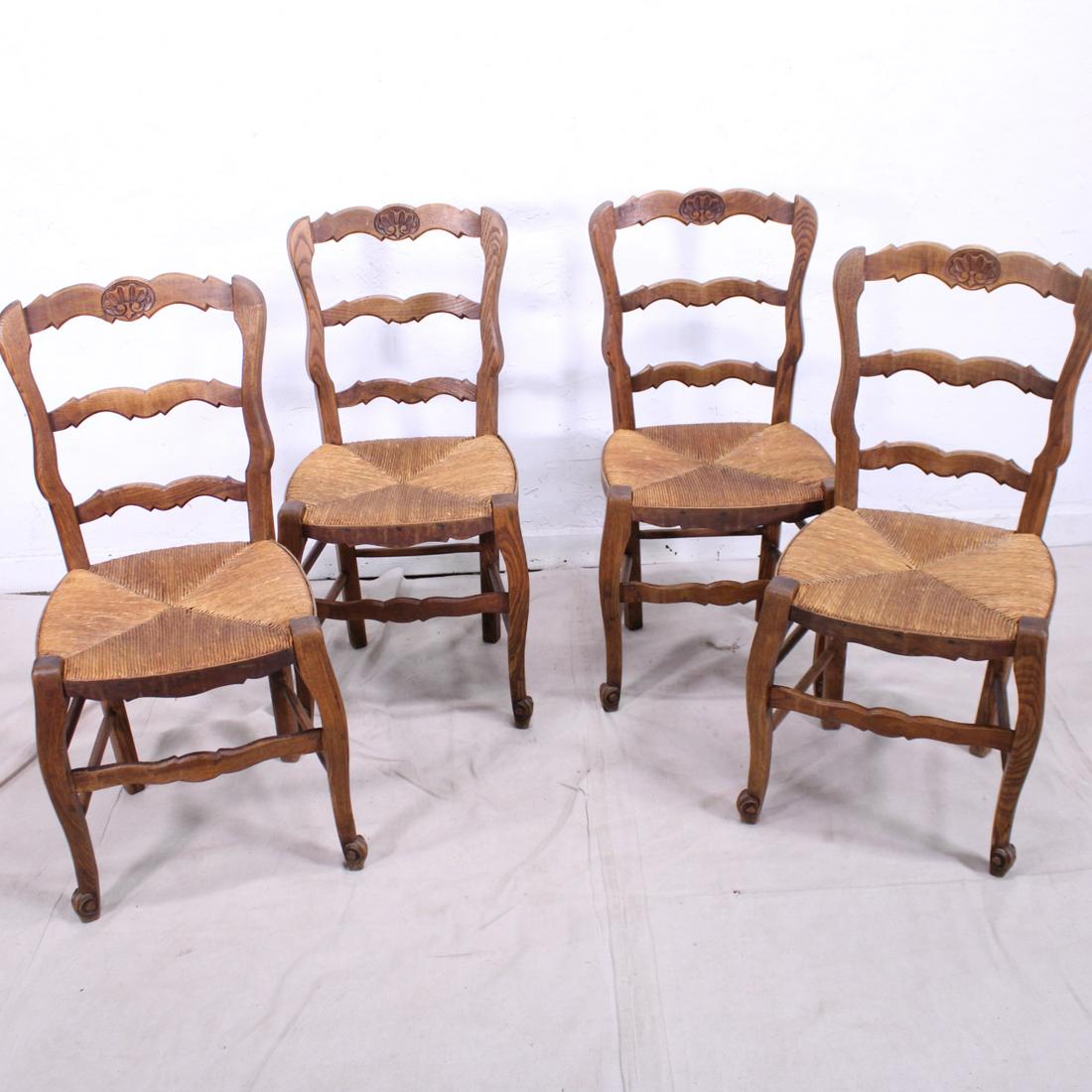 Set of Four Ladder Back Rush Seat French Chairs (1 of 6)