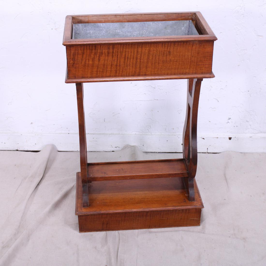 French Mahogany Planter with Harp Shaped Sides & Zinc: French Mahogany Planter with Harp Shaped Sides & Zinc Liner - 30 in tall x 19 x 11