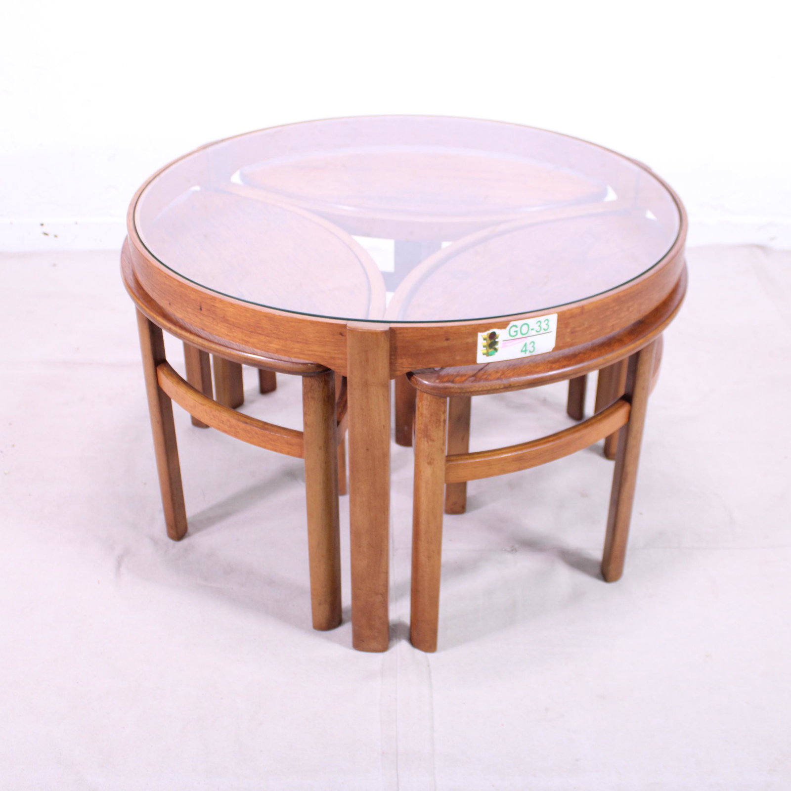 Mid Century Round Coffee Table with Three Nesting: Mid Century Round Coffee Table with Three Nesting Tables by Nathan Furniture Co - 20 in tall x 32 round