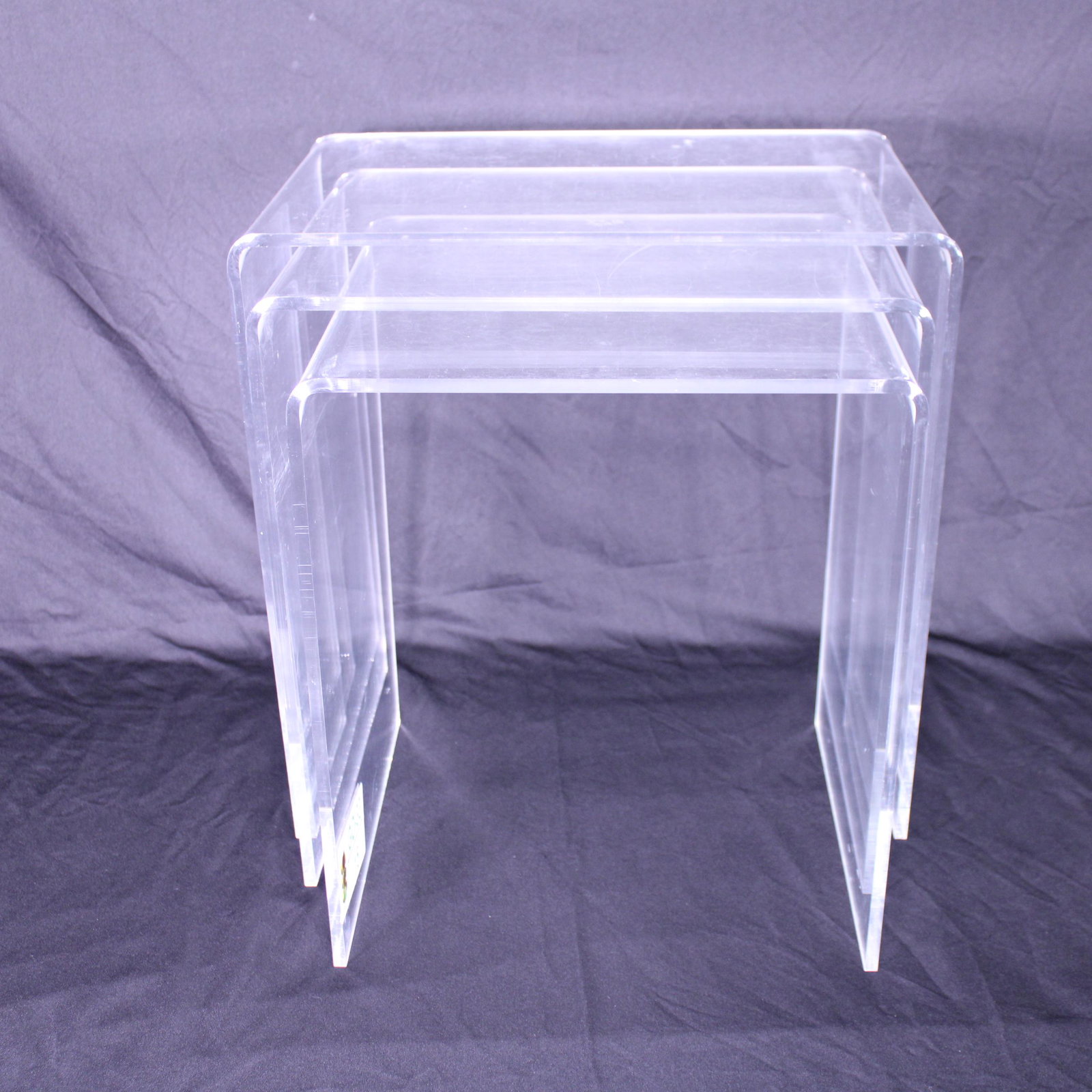 Nest Of Three Clear Acrylic / Lucite Tables: Nest Of Three Clear Acrylic / Lucite Tables - 17 in tall x 17 x 12