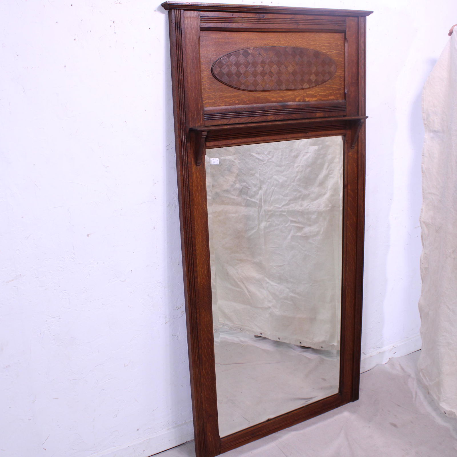 Tall Oak Framed Beveled Mirror (1 of 5)