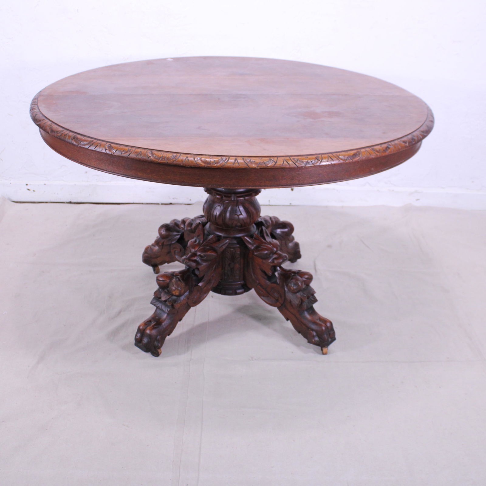 Carved Oak Oval Hunt Table (1 of 4)