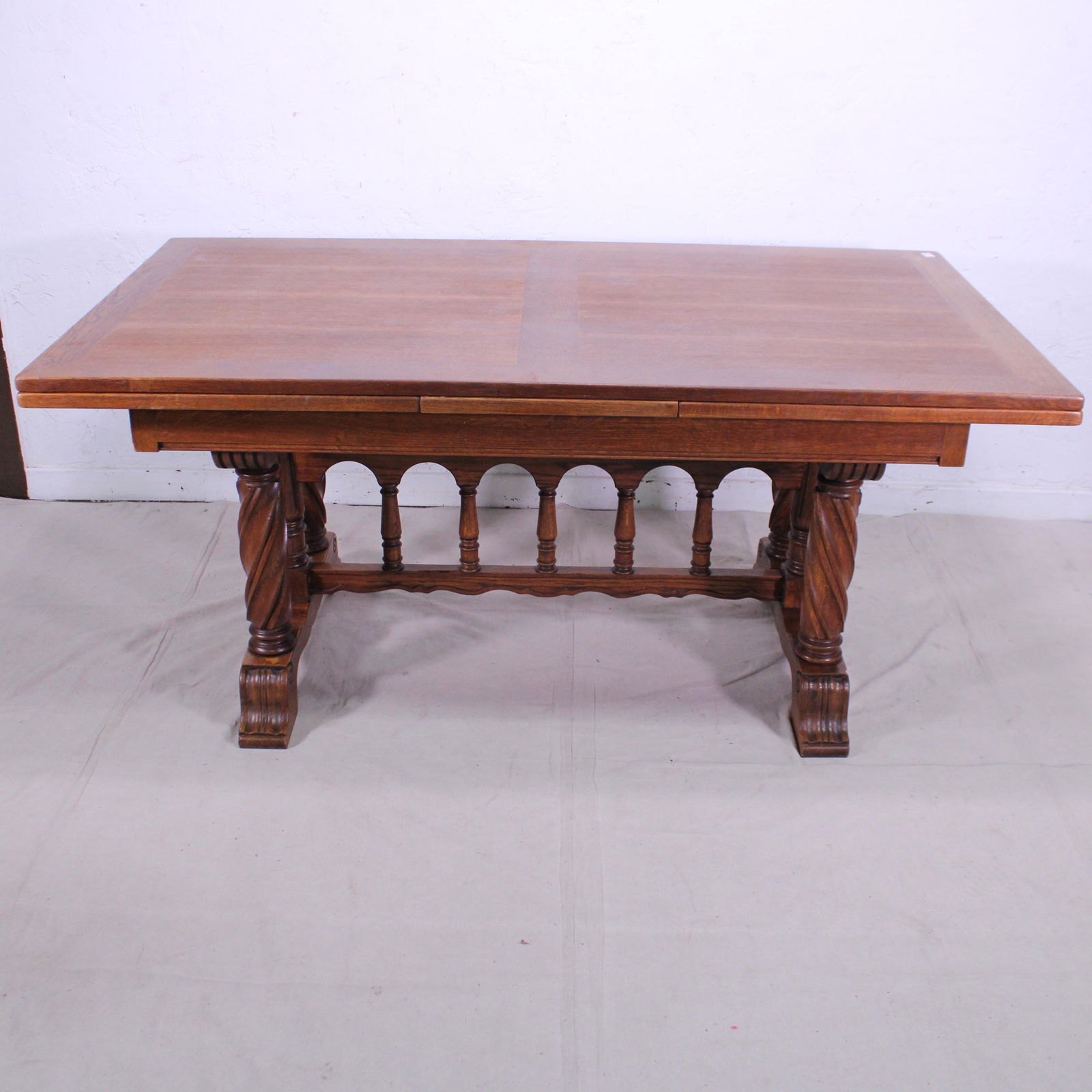 Oak Draw Leaf Dining Table with Carved Base (1 of 7)