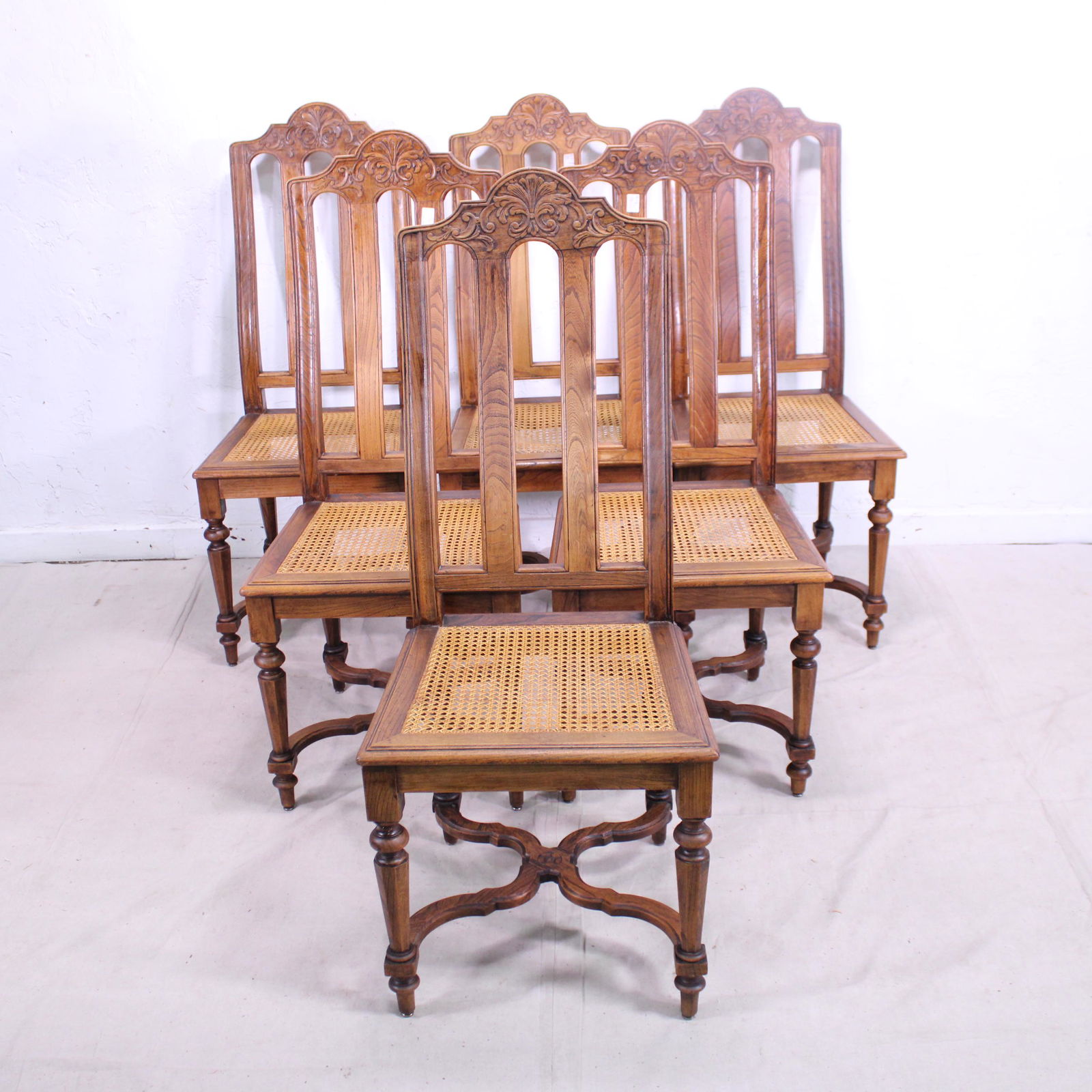 6 Caned Seat Chairs: 6 Caned Seat Chairs - 44 in tall x 19 x 20