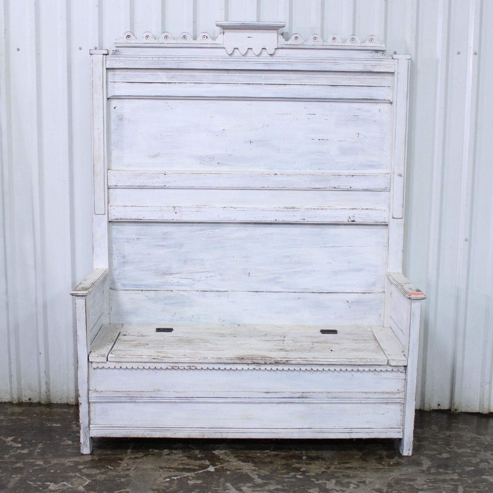 High Back White Bench with Lift Up Seat (1 of 4)