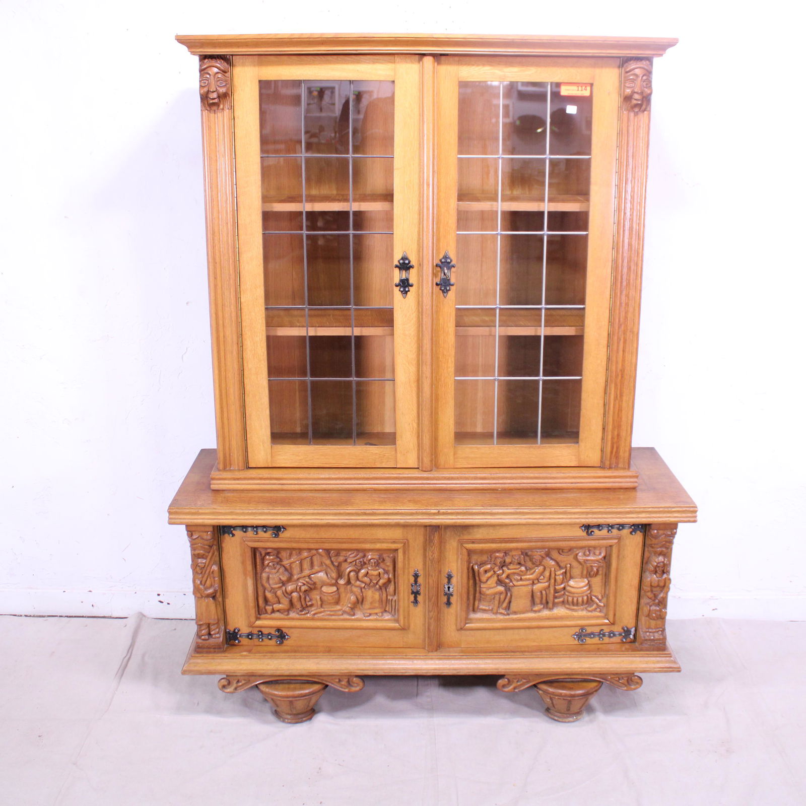 Carved Oak Leaded Glass China Cabinet (1 of 6)