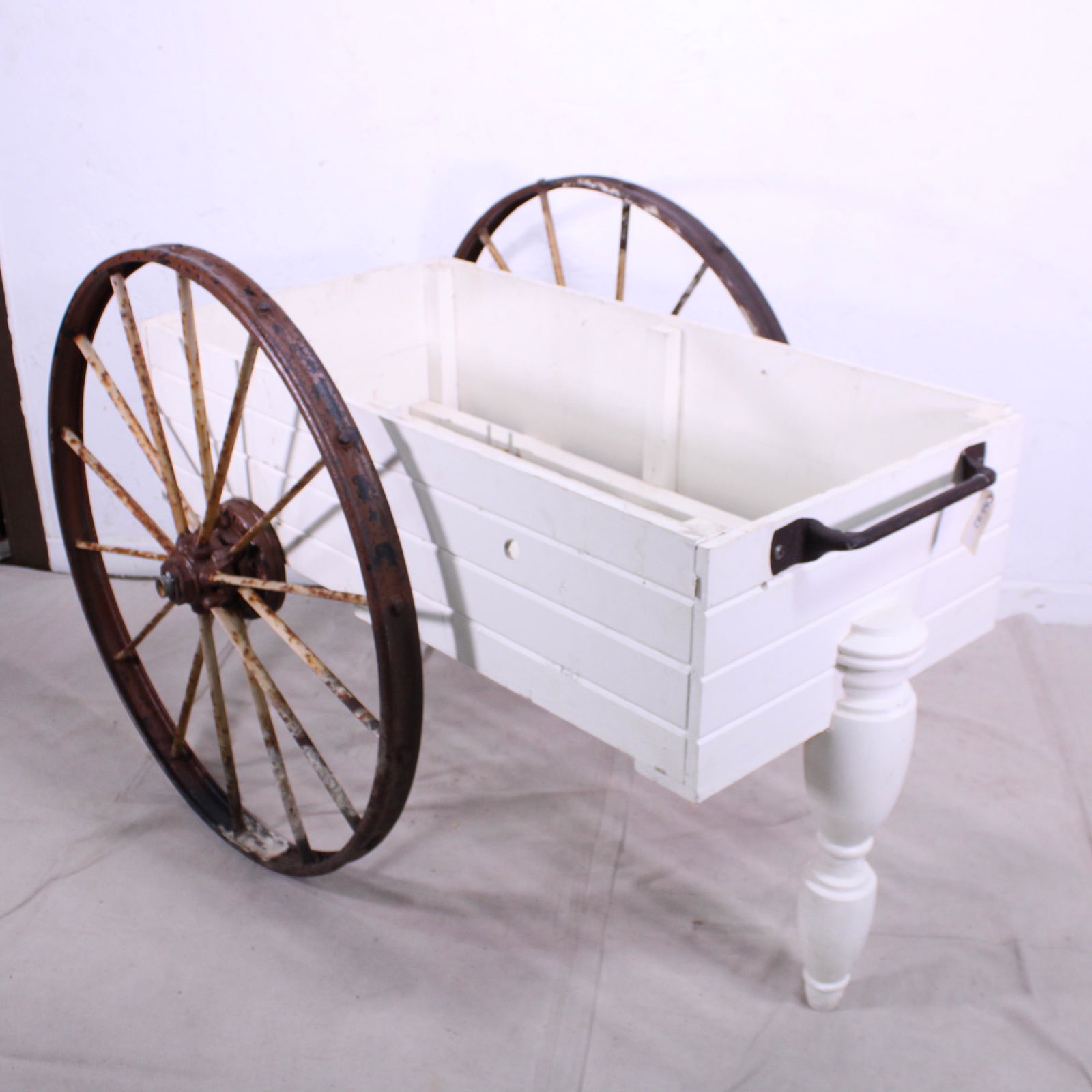 Large White Painted Cart with Iron Wheels (1 of 5)