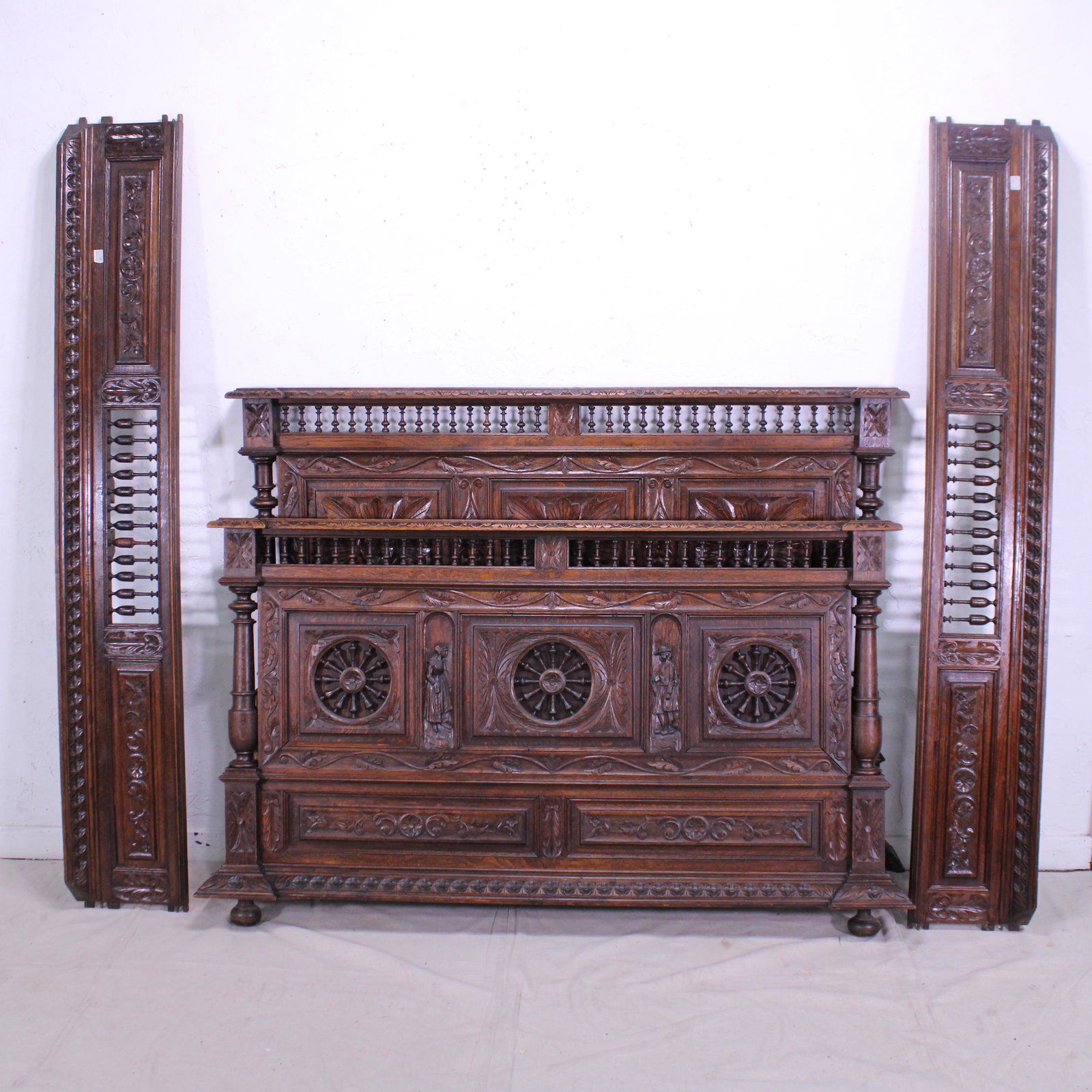Carved Breton Bed with Rails: Carved Breton Bed with Rails - 49 in tall x 63 x 6, Rails are 74 in long