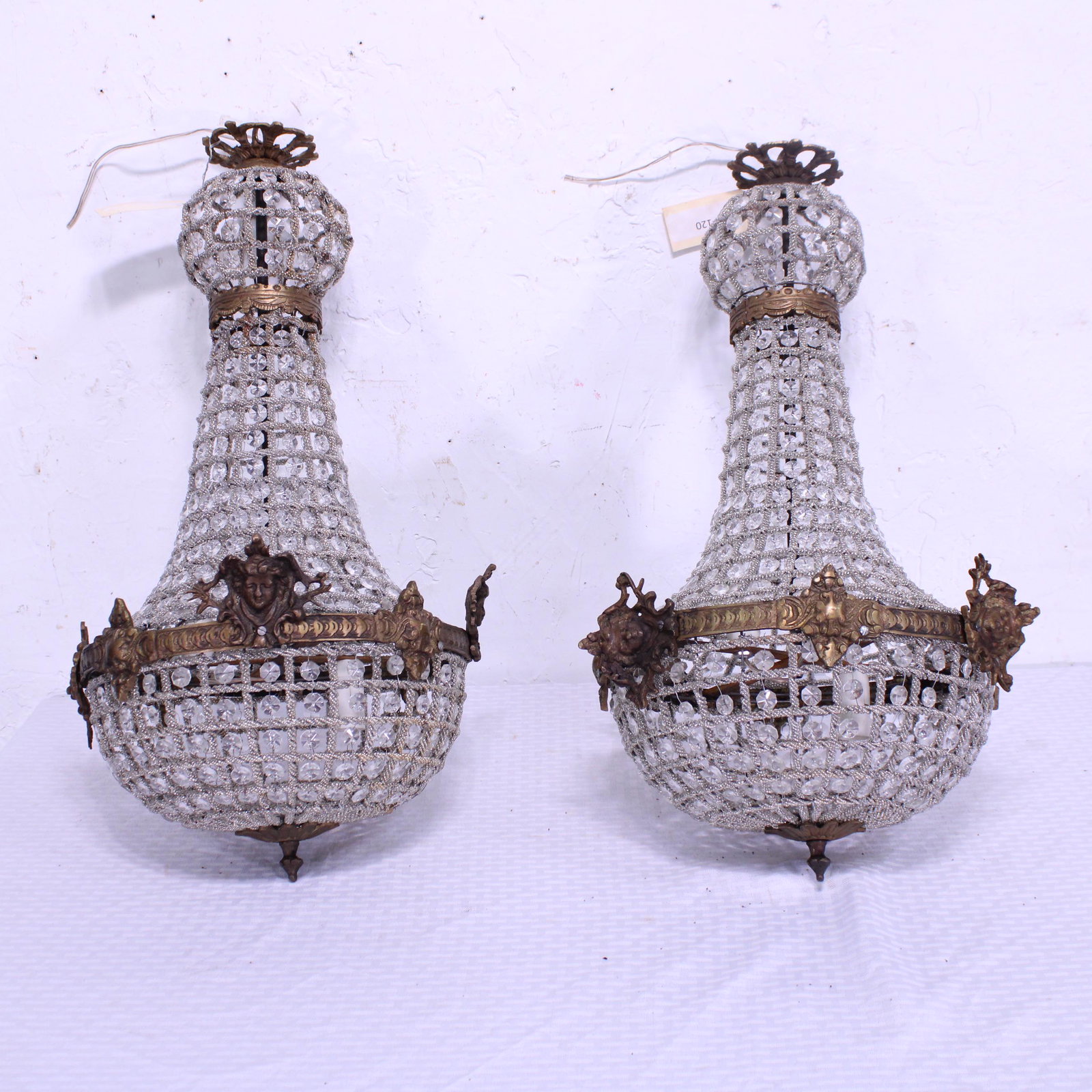 2 Bronze & Crystal European Pendant Chandeliers: 2 Bronze & Crystal European Pendant Chandeliers - 25 in tall x 16 x 16