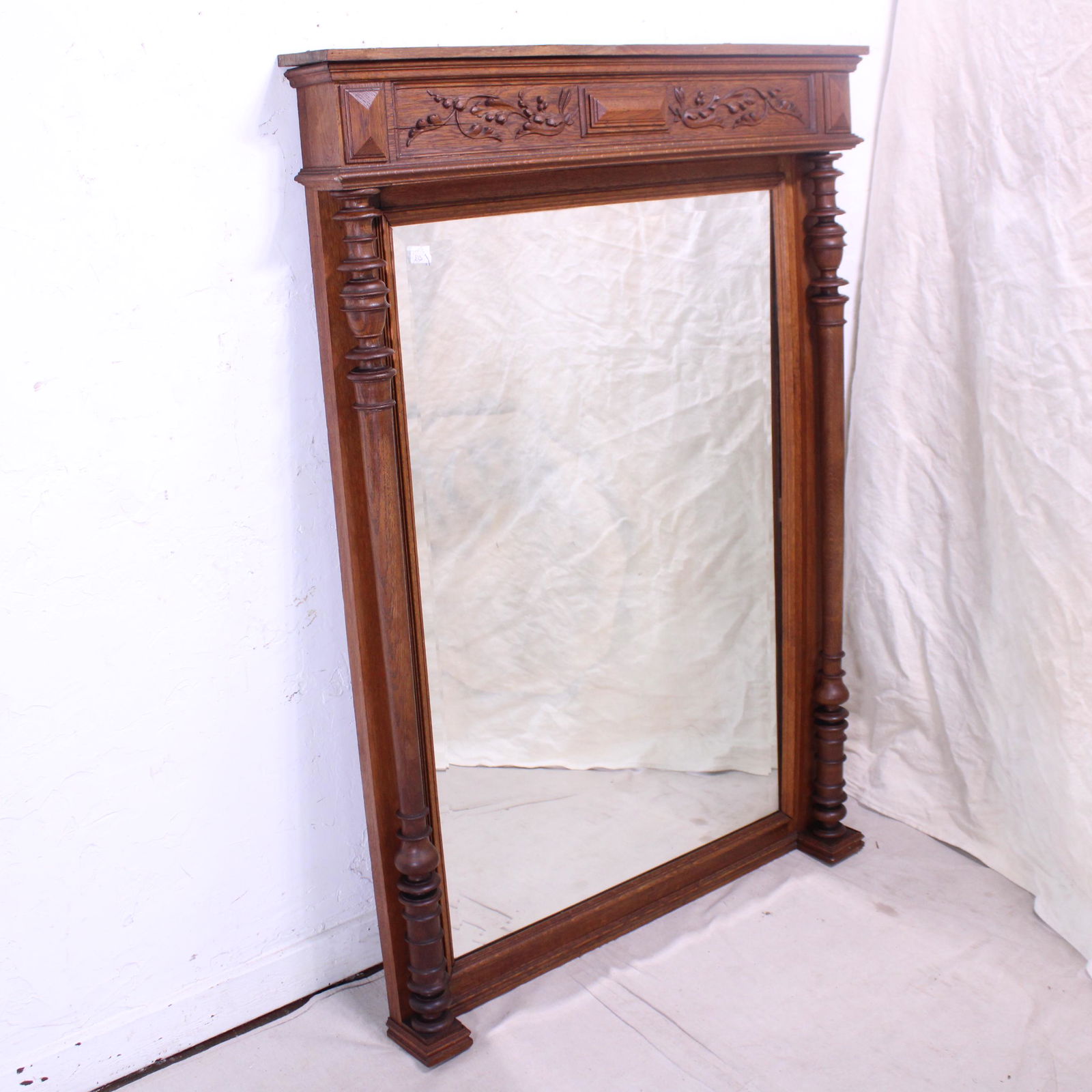 Oak Framed Mirror with Carving c.1920 (1 of 3)