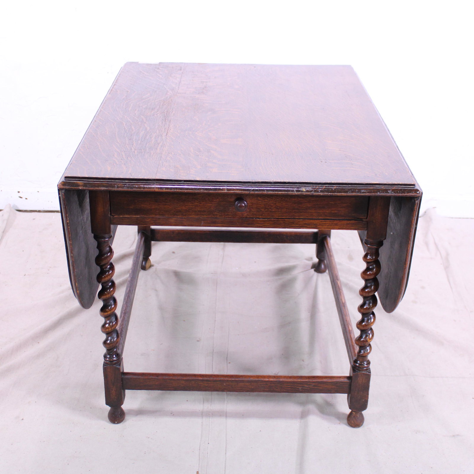 Large Oak Barley Twist Drop Leaf Table with Drawer (1 of 7)