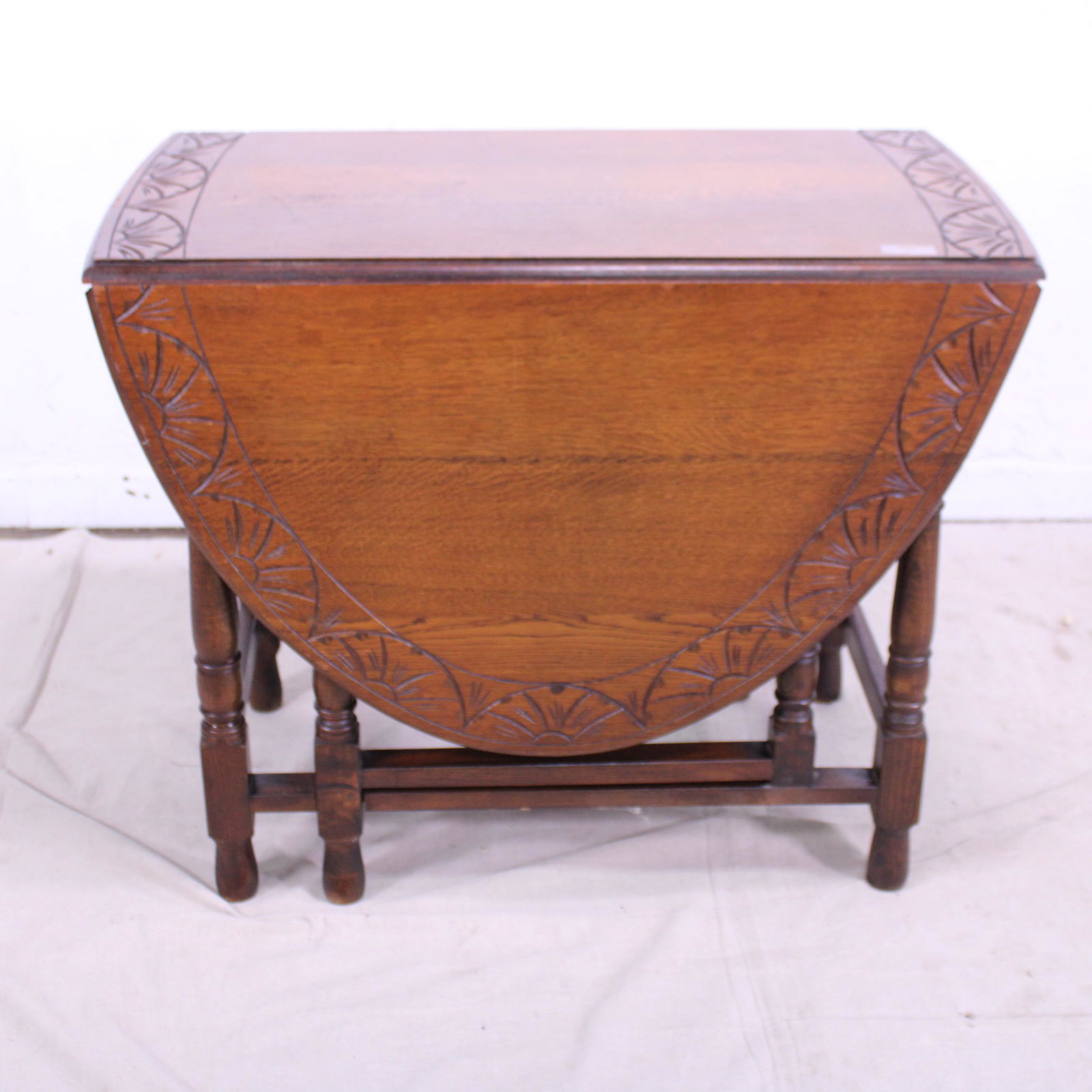 English Carved Edge Oak Drop Leaf Table (1 of 5)