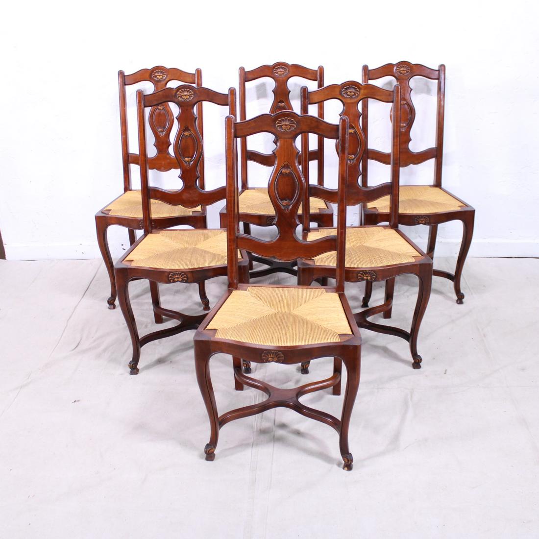 Set of 6 Louis XV French Dining Chairs in Cherry (1 of 6)