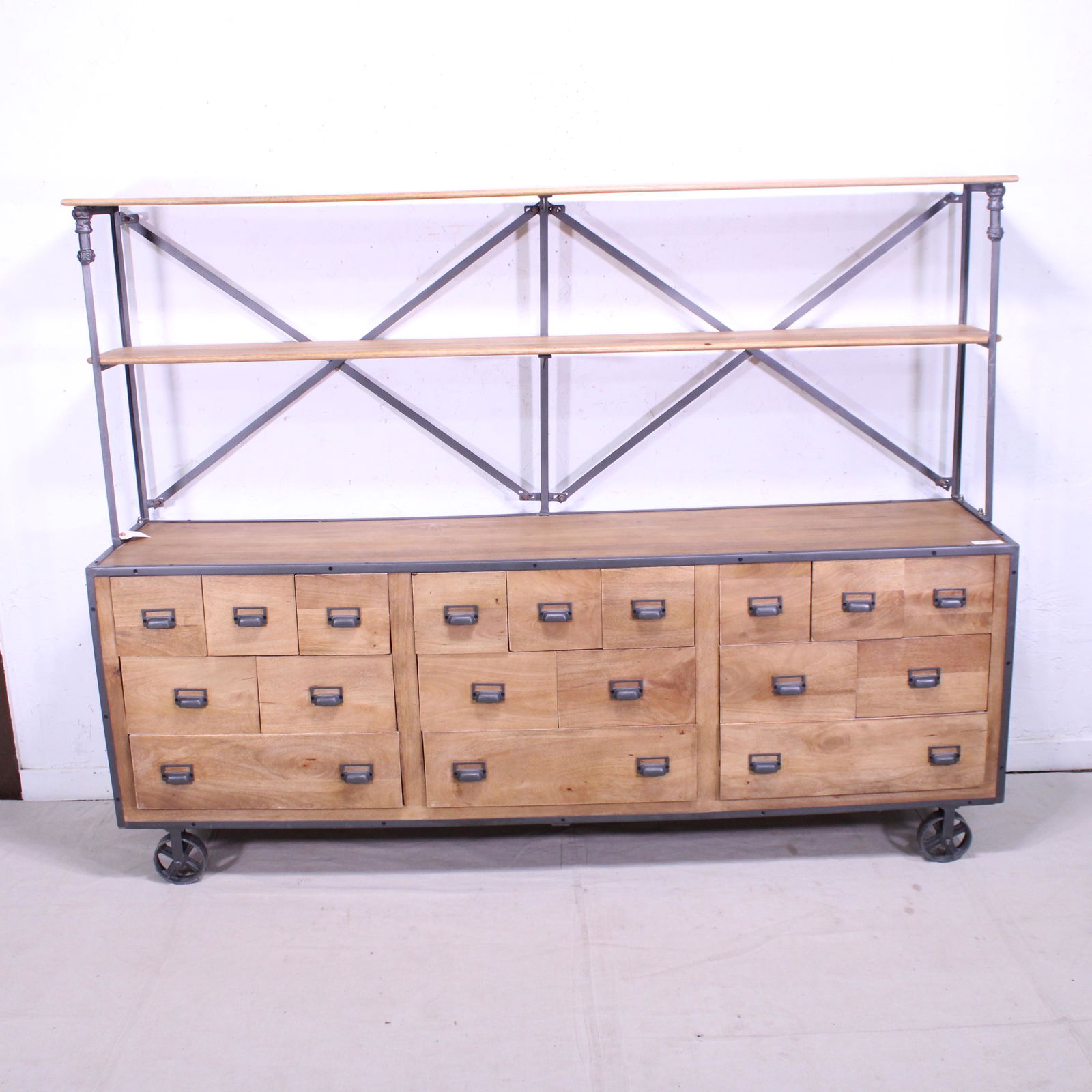 Industrial Style  Rolling Console with Open Bookcase (1 of 5)